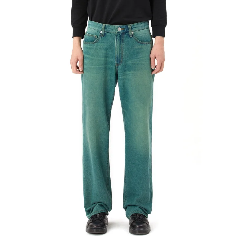 Mid-Waisted Men's JeansSemi Wide Green Tinted Jeans - Green Blue