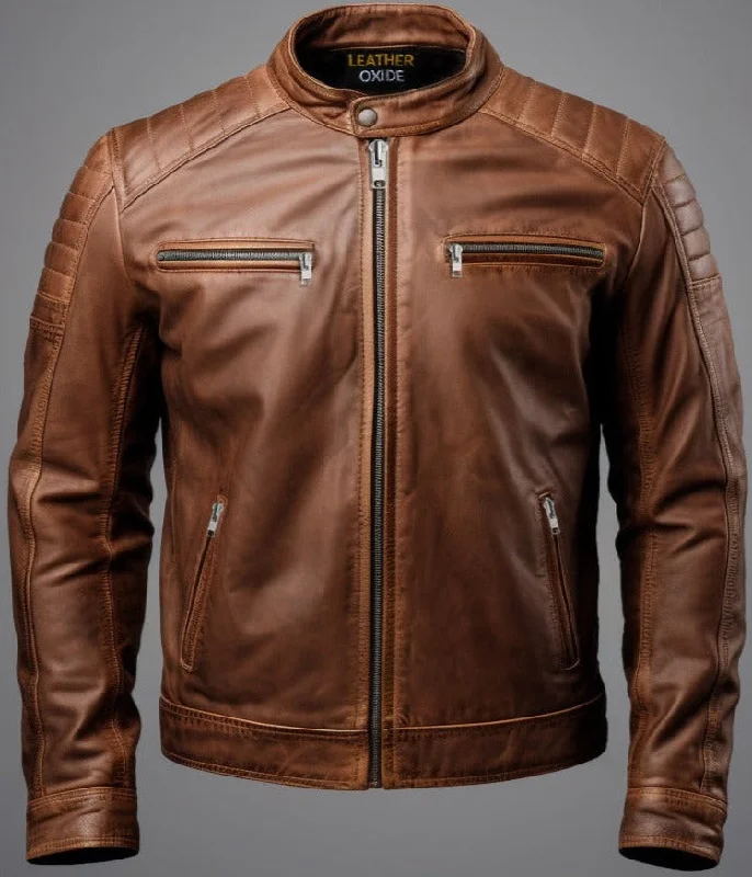 Men's Coats with ZippersHudson Brown Moto Biker Leather Jacket