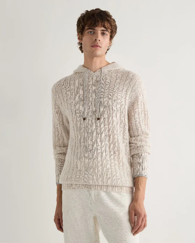 Comfortable Men's Fleece HoodiesMen's Fitzrovia Cable Cashmere Hoodie Frost White