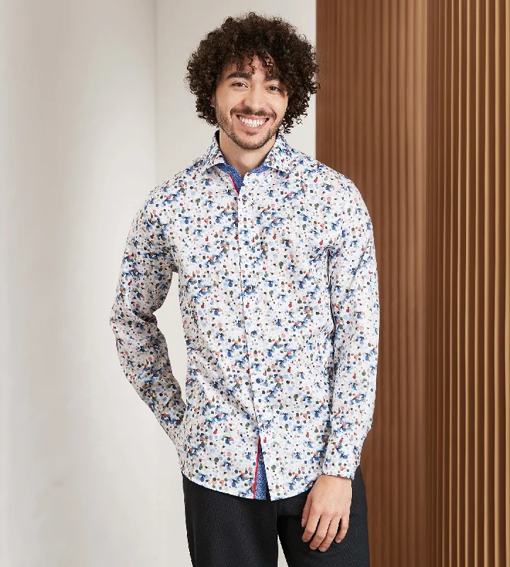 Men's Smart Casual Shirts for Business Casual SettingsModern Fit Long Sleeve Water Colour Print Sport Shirt